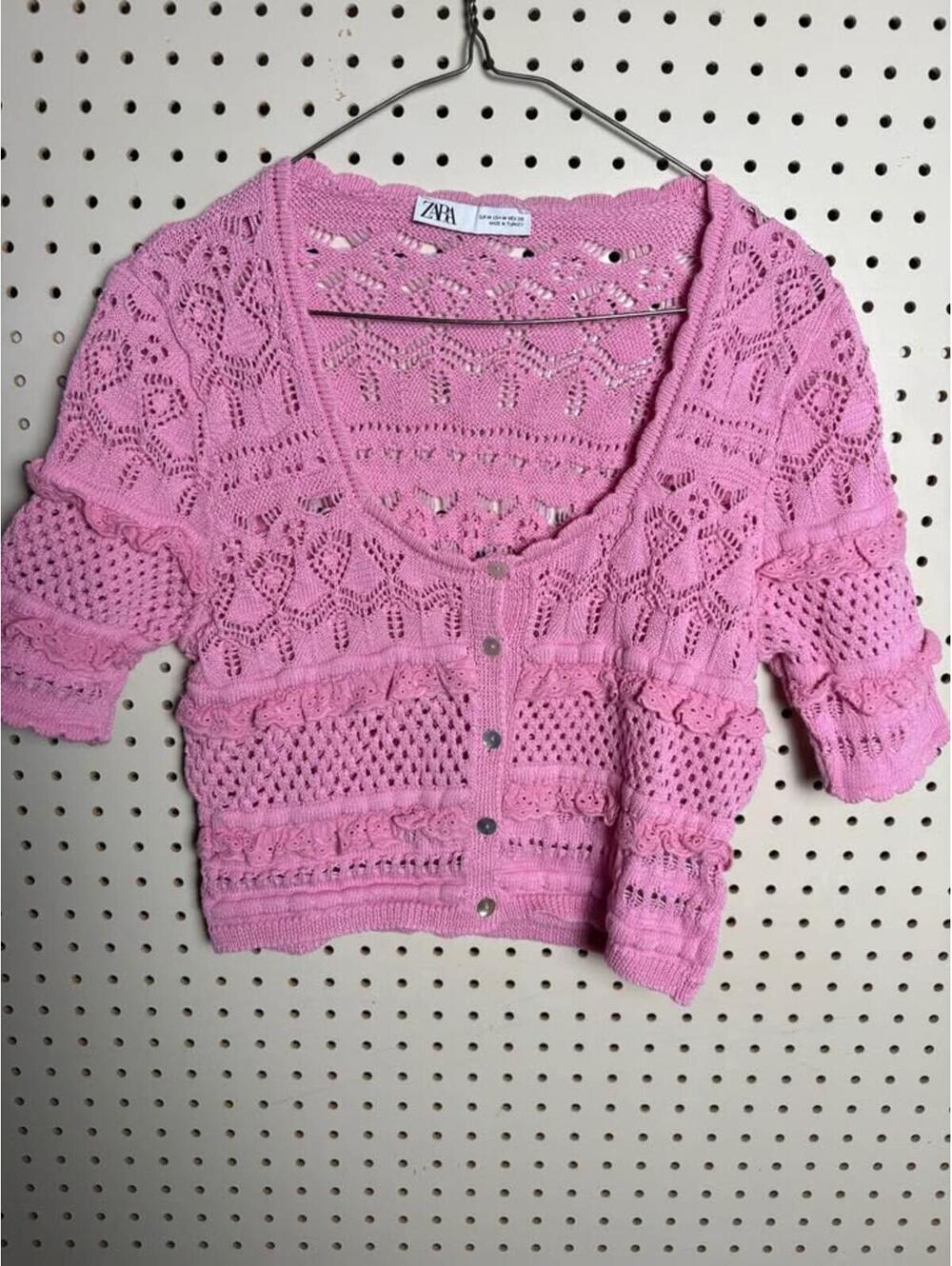 Cute Zara Pink Crochet Knit Cardigan M